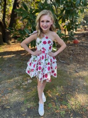 Rachel Allan Perfect Angel Floral One-Shoulder Ruffle Kids Dress - Pink Roses